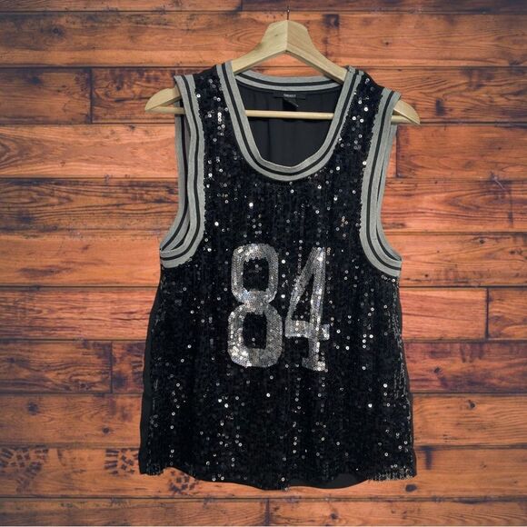 Forever 21 Sequined Black "84" Jersey Tank Top Medium - Picture 1 of 6